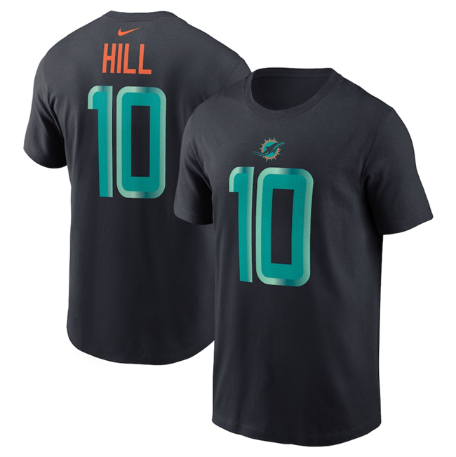 Men's Black Miami Dolphins #10 Tyreek Hill 2025 Rivalries Collection Player Name & Number T-Shirt